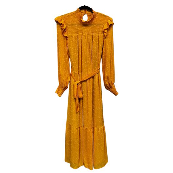 NWT English Factory Yellow Long Sleeve Swiss Dot Smocked Maxi Dress Womens Small - Picture 3 of 10